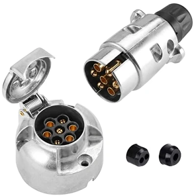 Abbildung von SPARKMOTO Anhänger Metall Stecker 7 Polig Steckdose Set,12V Wasserdicht Aluminiumgehäuse Polige Für Wohnmobil Wohnwagen AHK Adapter