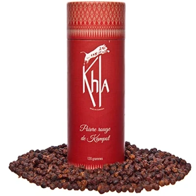 Abbildung von Khla Kampot Pfeffer Rot Bio 120g Roter Pfefferkörner Ganz Biologisch Grand Cru, Süß &amp; Fruchtig Zutat Küchen Direkt vom Erzeuger Rote Körner Ganze für Mühle Aus Kambodscha
