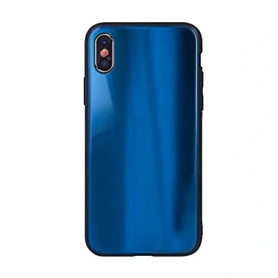 Abbildung von cofi1453® Aurora Glas Etui Silikon Hülle kompatibel mit Samsung Galaxy S10 (G973F) Hart Case TPU Handy Cover Schutz in Dunkel Blau