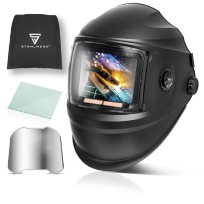 Abbildung von STAHLWERK Automatik Schweißhelm BOOSTER 3 in 1 Schweißerhelm Schweißermaske mit True Colour Echtfarbwiedergabe, Jobspeicher, automatischer Abdunkelung DIN 4 bis 13 und Optischer Klasse 1/1/1/2