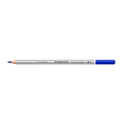 Abbildung von STAEDTLER aquarell Buntstifte karat aquarell, blau, wasservermalbare, weiche und farbintensive Mine, für unterschiedliche Trocken Nasstechniken, 6 Aquarellstifte im Kartonetui, 125 3