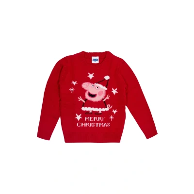 Abbildung von Peppa Pig Weihnachts Strickpullover für Kinder, Größe: 110/116, Rot