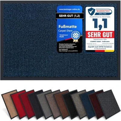 Abbildung von Carpet Diem Fußmatte, einfach sauber I Schmutzfangmatte Eingangsbereich Fussmatte Innen &amp; Außen, rutschfeste Türmatte, Schmutzfang Teppich für Haustür Fußabtreter in Blau Schwarz 80x120 cm