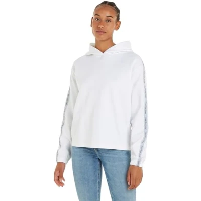 Abbildung von Calvin Klein Jeans LOGO Hoodie Kapuzenpullover, Damen, Größe: XL, Bright white
