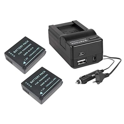 Abbildung von 3in1 SET Ladegerät + 2 Akku für die Panasonic Lumix DMC TZ81 kompatibel mit DMW BLG10 und BLG10e 4in1 (für USB, microUSB, 220V Auto) inkl. PATONA Displaypad