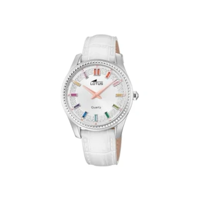 Abbildung von Lotus Chronograph Damenuhr Leder weiß Classic, (Chronograph), Damen Armbanduhr rund, mittel (ca. 38mm), Edelstahl