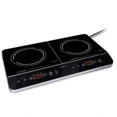 Abbildung von Navaris 2 Platten Induktionskochfeld Mobil mit 3500 Watt Tragbares Doppelt Camping Kochfeld Induktionskochplatte Timer Touch Display und Topf Erkennung