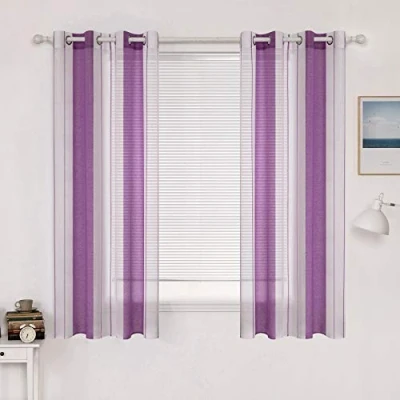Abbildung von MIULEE Gardinen Gestreift Transparent mit Ösen Voile Vorhänge Wohnzimmer Modern 2er Set, Vorhang Schlafzimmer Violett Weiss Muster Halbtransparent Streifen 140X175 CM