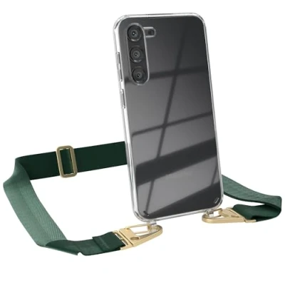Abbildung von EAZY CASE Hülle mit Band kompatibel Samsung Galaxy S23 Plus Handyhülle Umhängeband für S23+ Silikonhülle Transparent Schutzhülle Handykette zum Umhängen Handykordel in Grün Gold
