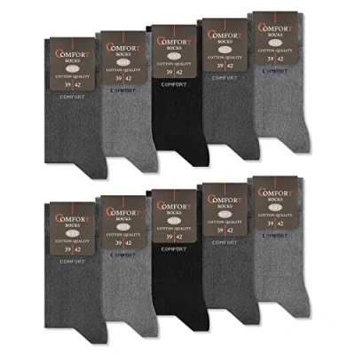 Abbildung von 10 Paar Comfort Socken ohne Gummi &amp; Naht Herren Damen Baumwolle Komfortbund 13100 (Grau Anthrazit Schwarz 39 42)