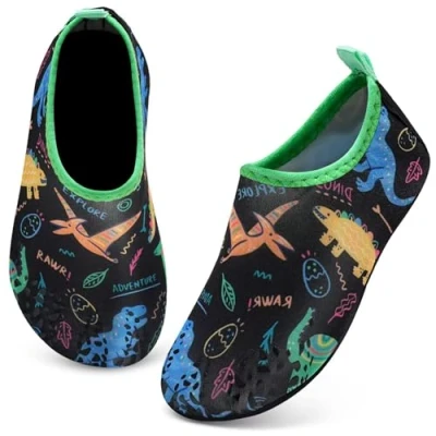 Abbildung von IceUnicorn Badeschuhe Kinder Schwimmschuhe Jungen Mädchen Strandschuhe Baby Aquaschuhe Barfußschuhe Kleinkind Wasserschuhe(Dinosaurier schwarz, 22/23 EU)