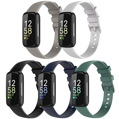 Abbildung von TiMOVO Armband Kompatibel mit Fitbit Inspire 3, Sport Ersatzarmband für Damen und Herren, Silikon Uhrenarmband 3 Tracker, Schwarz/Indigo/Weiß/Grau/Kieferngrün