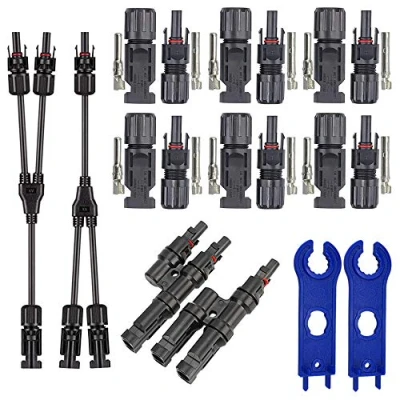 Abbildung von QitinDasen 18Pcs Professionell Solarstecker Kit: 6 Paar Männlich Weiblich Solarpanel Kabelstecker + 1 T Abzweigverbinder Y Wrench, für Solar PV System