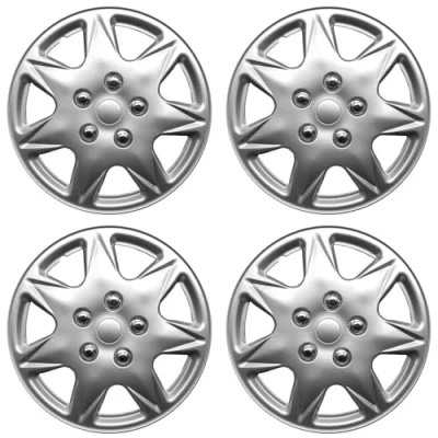 Abbildung von Premium Radkappen 17 Zoll in Silber Glänzend mit Chrommuttern 4er Set Radzierblenden für Stahlfelgen Radblenden optimalen Felgenschutz
