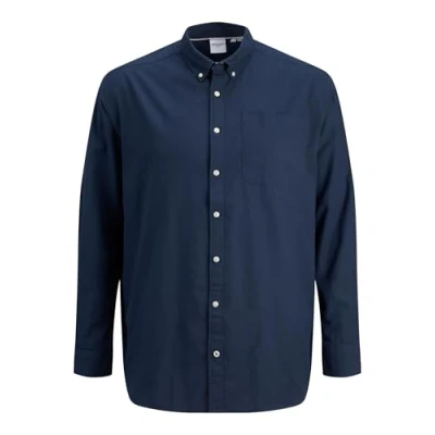 Abbildung von Jack &amp; Jones Langarmhemd Einfarbiges Plus Size Hemd Übergrößen Business Shirt JJEOXFORD 4447 in Dunkelblau