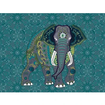 Abbildung von living walls Fototapete &quot;The Wall&quot;, Orientalisch asiatisch, Tapete Elefant Blau Grau Gelb