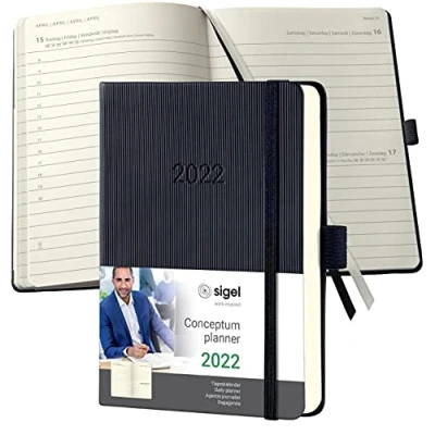 Abbildung von SIGEL C2211 Terminplaner Tageskalender 2022 ca. A6 schwarz Hardcover 400 Seiten Gummiband, Stiftschlaufe, Archivtasche PEFC zertifiziert Conceptum