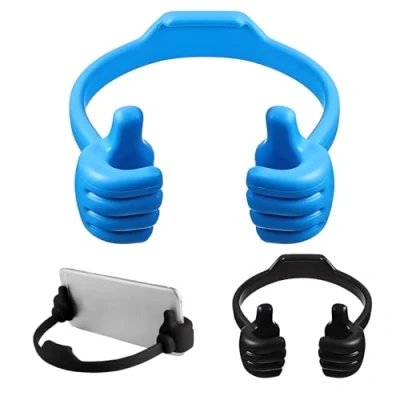 Abbildung von Thumbs Up Handyhalter für den Schreibtisch, universeller flexibler Handy Ständer Tablet Halter, Handyhalterung, Smartphone iPhone, iPad, Samsung und mehr, Schwarz Blau, 2 Stück