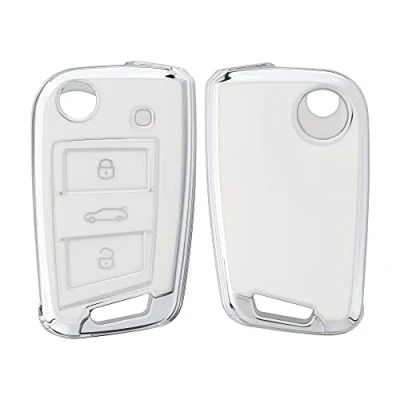 Abbildung von kwmobile Autoschlüssel Hülle kompatibel mit VW Golf 7 MK7 3 Tasten Schlüsselhülle Silikon Cover Weiß Silber