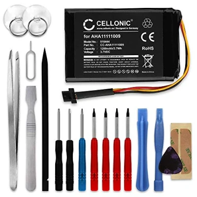 Abbildung von CELLONIC® GPS Ersatz Akku AHA11111009 FLB0813007089 VFAS Ersatzakku für Tomtom Start 62 Go 60 600 ONE XL Navigationsgerät 1200mAh + Werkzeug Set 17tlg Navi Batterie