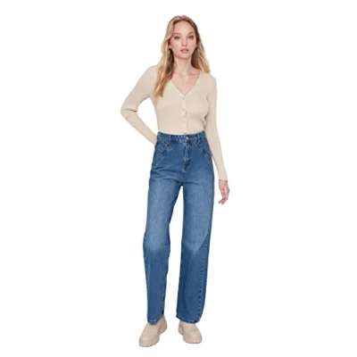 Abbildung von Trendyol Damen Men&#039;s High Waisted Wide Leg 90s Jeans, Navy Blue, 40 EU