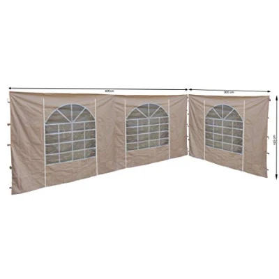 Abbildung von Quick Star Pavillonseitenteil 2 Seitenteile 300x193cm und 400x193cm mit PVC Fenster Sahara 3x4m, Maße: 400x193cm, Passend für Pavillons der Größe 3x4 Meter Pavillon 3x4m