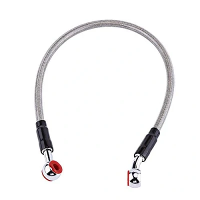 Abbildung von Keenso Motorrad Bremsleitung, Universal 45cm/ 90cm Bremsschlauch Kraftstoff Schlauch Edelstahl Geflochten Bremsleitung (45cm Grau)