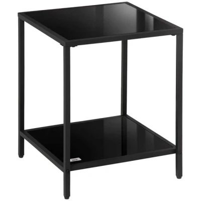 Abbildung von HOMCOM Beistelltisch, Couchtisch mit 2 Ebenen, Kaffeetisch aus Hartglas, für Wohnzimmer, Schlafzimmer, 40 x 50 cm, Stahl, Schwarz