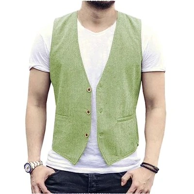 Abbildung von AeoTeokey Herren Sommer Leinenweste Anzug Weste Casual Regular Fit(Hellgrün,M)
