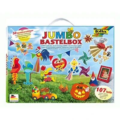 Abbildung von folia 50915/1 Jumbo Bastelkoffer mit 107 Teilen, riesige Auswahl an Bastelmaterialien für Kinder und Erwachsene