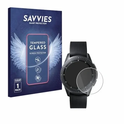 Abbildung von Savvies Panzer Schutz Glas für Samsung Galaxy Watch (42 mm) 9H Hartglas, Anti Fingerprint, Displayschutz
