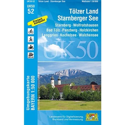 Abbildung von UK50 52 Tölzer Land, Starnberger See: Starnberg, Wolfratshausen, Bad Tölz, Penzberg, Holzkirchen, Lenggries, Kochelsee, Walchensee, Mangfallgebirge, ... Karte Freizeitkarte Wanderkarte)