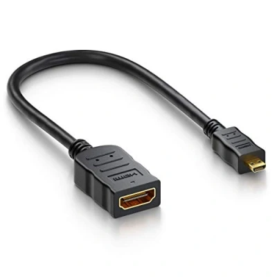Abbildung von deleyCON Micro HDMI Adapter Kabel Portsaver Stecker auf Buchse Audio Video Übertragung 4K UHD 2160p Full HD 1080p