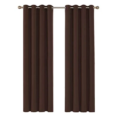 Abbildung von Deconovo Blickdichter Vorhang Ösen Verdunkelungsgardine Kinderzimmer Thermo, 242x132cm(HöhexBreite), Braun, 2er Set