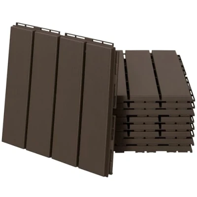 Abbildung von Outsunny 9 er Set Terassenfliesen Balkon Patio 30 x cm Garten Klickfliese Bodenbelag Bodenfliese Innen Außen Kunststoff Braun