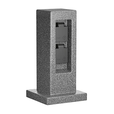 Abbildung von ledscom.de Garten Steckdosensäule POCK für außen, IP44, 2 fach, anthrazit (Stein Optik), eckig, 30 cm, Außensteckdose, Steckdosensäule, Gartensteckdose, Steckdosenturm, Außensteckerdose