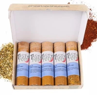Abbildung von Tasty Pott Dank Box I Curry Gewürze Gewürz Set Geschenk Idee für Familie und Freunde Würzig Spices Gewürzmischungen im Glas (Curry Mix, Vielen Dank!)