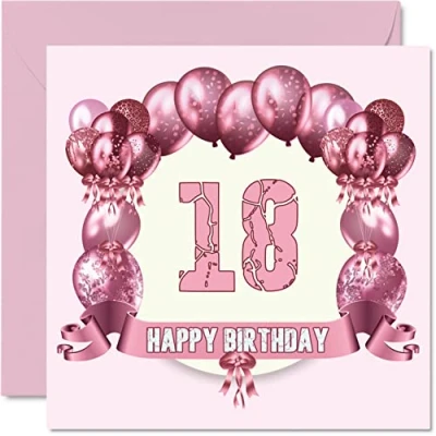 Abbildung von Fun 18th Birthday Cards for Woman Balloons Happy Card Son Daughter Brother Sister Grandson Granddaughter Niece Nephew Cousin, 145mm x Greeting Cards,