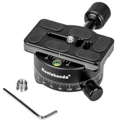 Abbildung von Koolehaoda Panorama Stativkopf 360 Grad Rotation Panoramakopf Aluminiumlegierung mit Arca Style Schnellwechselplatte für Stativ Einbeinstativ Schieberegler DSLR Kameras bis zu 10kg