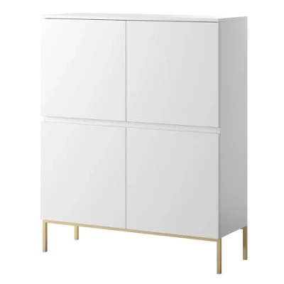Abbildung von Selsey Kommode Schrank Aufbewahrungsschrank 100 cm 4 Türen 8 Fächer Weiß Goldene Beine Bemmi