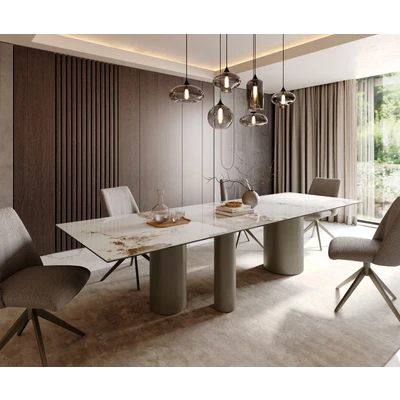 Abbildung von Esstisch Edge 300x100 Keramik Minas Melange Weiß Beige Troa Metall Effektfinish Titan