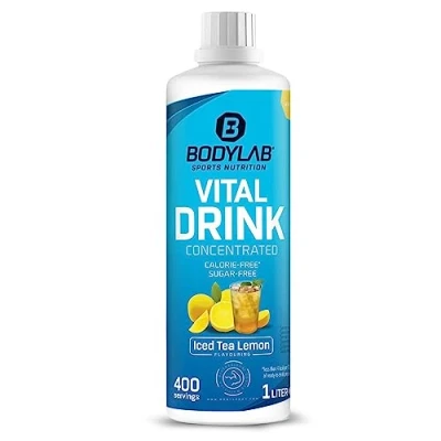 Abbildung von Bodylab24 Vital Drink Concentrated Eistee Zitrone 1000ml, Getränkekonzentrat zuckerfrei, Zero Sirup, mit Vitaminen und L Carnitin, Sportgetränk wenig Kalorien