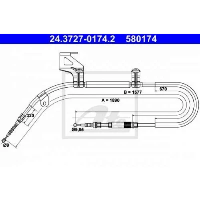 Abbildung von ATE 24.3727 0174.2 Handbremsseil 1890 VOLKSWAGEN: Passat B5 GP Variant, Limousine