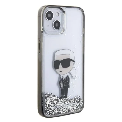 Abbildung von Karl Lagerfeld KLHCP15SLKKNSK Hülle für iPhone 15 6.1&quot; transparent hardcase Liquid Glitter Ikonik