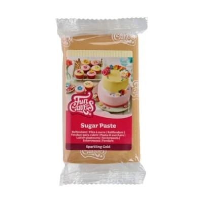 Abbildung von FunCakes Rollfondant Sparkling Gold: Einfach zu verwenden, glatt, flexibel, weich und biegsam, perfekt zum Dekorieren von Kuchen, halal, koscher glutenfrei. 250 g