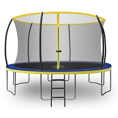 Abbildung von ZERO GRAVITY Outdoor Trampolin Ø 183, 244, 305, 366, 427cm TÜV geprüfte Gartentrampoline inkl. Leiter Sturmsicher in 5 Minuten Aufbauvideo (427cm / 14ft Blue Yellow)