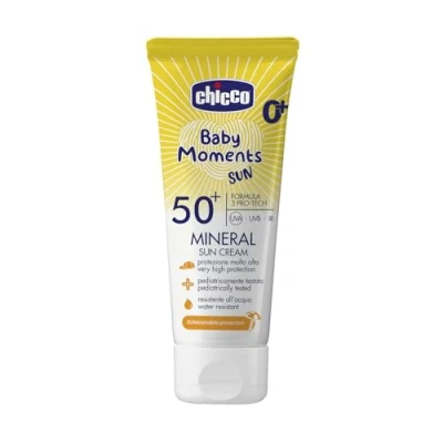 Abbildung von Chicco Mineralische Sonnencreme LSF 50+, für Kinder, wasserfest, ausgezeichneter Schutz gegen UVA, UVB und Infrarot, 0 Monate, 75 ml