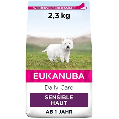 Abbildung von Eukanuba Daily Care Sensitive Skin Hundefutter Trockenfutter für Hunde mit sensibler Haut, Hyoallergenes Futter Fisch, 2,3kg