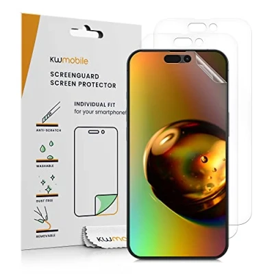Abbildung von kwmobile 3X Displayschutzfolie kompatibel mit Apple iPhone 14 Pro Max Folie klare Schutzfolien Set in transparent
