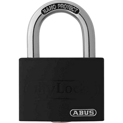 Abbildung von ABUS Vorhängeschloss T65AL/40 myLOCK individuell beschreibbar Spindschloss massiver Aluminium Schlosskörper Sicherheitslevel 5 Schwarz